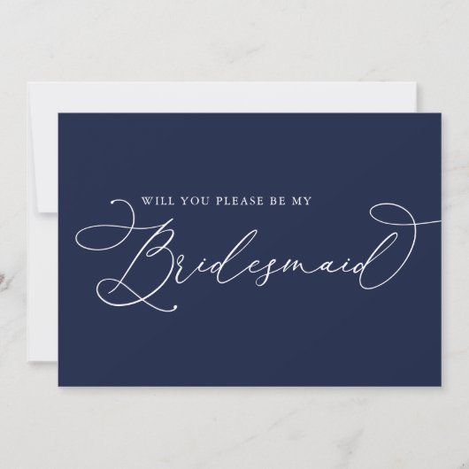Navy Blue Minimalistisch Bridesmaid Vorschlagskart Einladung (Vorderseite)