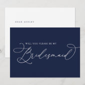 Navy Blue Minimalistisch Bridesmaid Vorschlagskart Einladung (Vorne/Hinten)