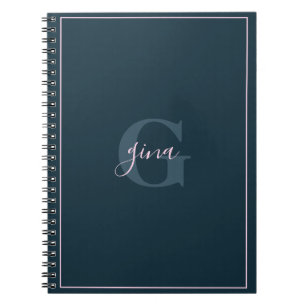 Navy Blue Minimalistisch Chic Name and Initial Notizblock