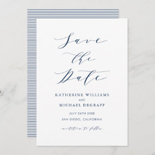Navy Blue Minimalistisch Dainty Script Save The Date