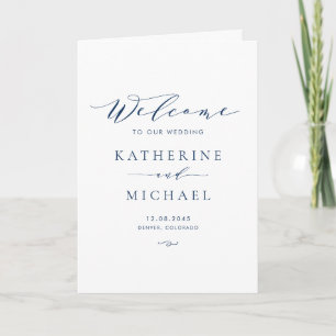 Navy Blue Minimalistisch Dainty Script Wedding Programm