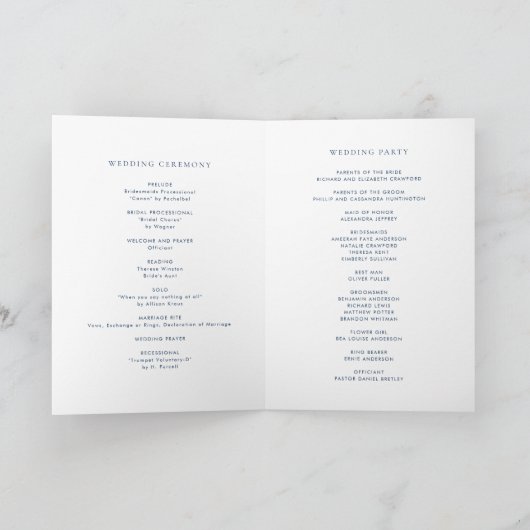 Navy Blue Minimalistisch Dainty Script Wedding Programm (Innenseite)