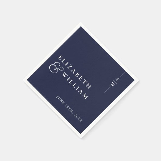 Navy Blue Minimalistisch Elegant Monogram Wedding Serviette (Ecke)