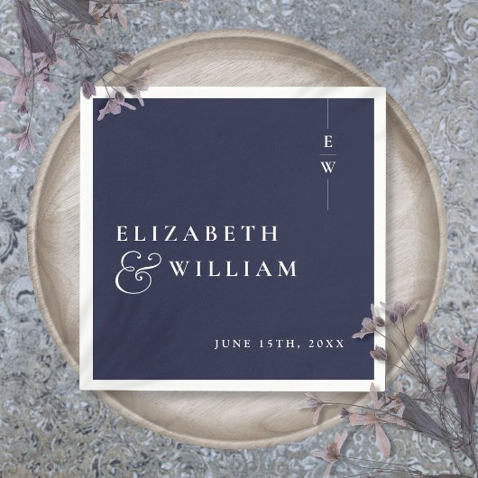 Navy Blue Minimalistisch Elegant Monogram Wedding Serviette