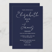 Navy Blue Minimalistisch Elegant Script Wedding Einladung (Vorne/Hinten)