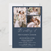 Navy Blue Minimalistisch Elegante Foto Hochzeit Einladung (Rückseite)