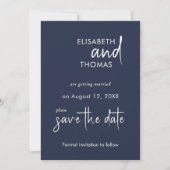 Navy Blue minimalistisch elegante Save the Date-Ka Date (Vorderseite)