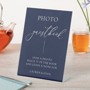 Navy Blue Minimalistisch Foto Guestbook Sockelschild