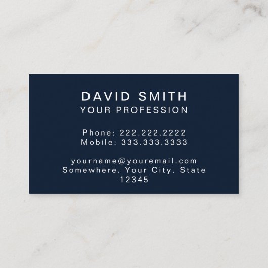 Navy Blue Minimalistisch Modern Beruflich Visitenkarte (Rückseite)