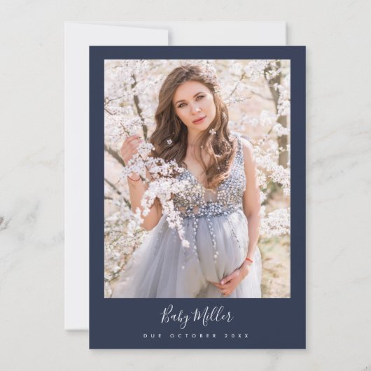 Navy Blue Minimalistisch Modern Boho Baby Dusche Einladung (Rückseite)