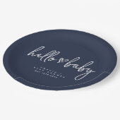 Navy Blue Minimalistisch Modern Boho Baby Dusche Pappteller (Schrägansicht)