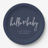 Navy Blue Minimalistisch Modern Boho Baby Dusche Pappteller (Vorderseite)