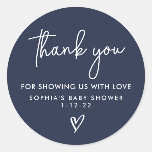 Navy Blue Minimalistisch Modern Boho Baby Dusche Runder Aufkleber (Vorderseite)