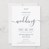 Navy Blue Minimalistisch Modern Script Wedding Einladung (Vorderseite)