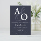 Navy Blue Minimalistisch Monogram Brautparty Einladung (Stehend Vorderseite)