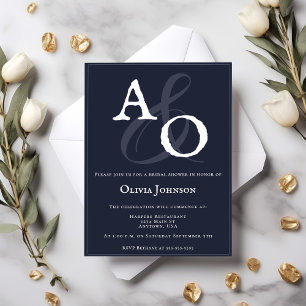 Navy Blue Minimalistisch Monogram Brautparty Einladung