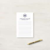 Navy Blue Minimalistisch Monogram Lined Post-it No Post-it Klebezettel (Auf Schreibtisch)