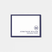 Navy Blue Minimalistisch Monogram Post-it Klebezettel (Vorderseite)