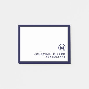 Navy Blue Minimalistisch Monogram Post-it Klebezettel