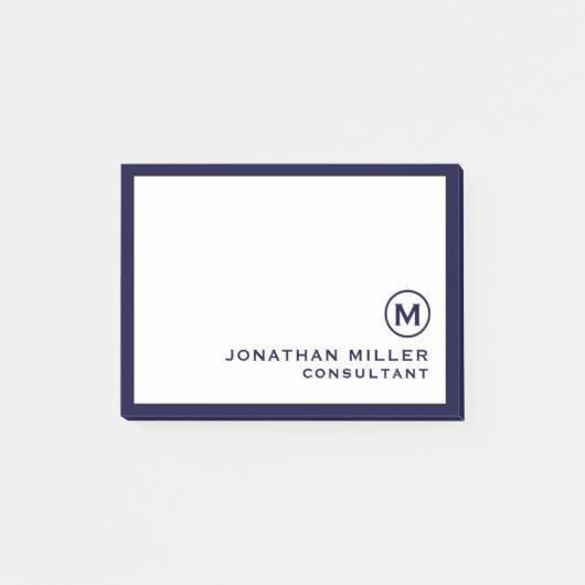 Navy Blue Minimalistisch Monogram Post-it Klebezettel (Vorderseite)