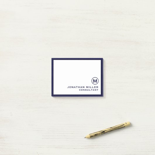 Navy Blue Minimalistisch Monogram Post-it Klebezettel (Auf Schreibtisch)