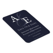 Navy Blue Minimalistisch Monogram Save the Date Magnet (Rechte Seite)