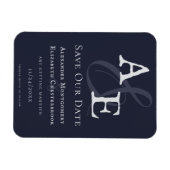 Navy Blue Minimalistisch Monogram Save the Date Magnet (Horizontal)