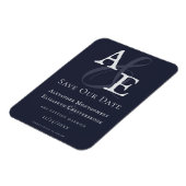 Navy Blue Minimalistisch Monogram Save the Date Magnet (Linke Seite)