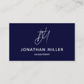 Navy Blue Minimalistisch Monogram Visitenkarte (Vorderseite)