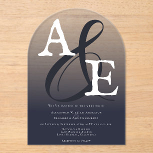 Navy Blue Minimalistisch Monogram Wedding Acryleinladungen