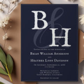 Navy Blue Minimalistisch Monogram Wedding Einladung