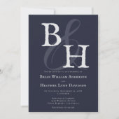 Navy Blue Minimalistisch Monogram Wedding Einladung (Vorderseite)
