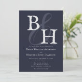 Navy Blue Minimalistisch Monogram Wedding Einladung (Stehend Vorderseite)