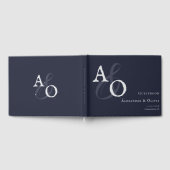 Navy Blue Minimalistisch Monogram Wedding Gästebuch (Voll)