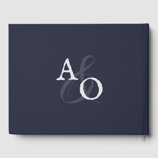 Navy Blue Minimalistisch Monogram Wedding Gästebuch (Rückseite)