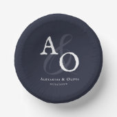 Navy Blue Minimalistisch Monogram Wedding Pappteller (Vorderseite)