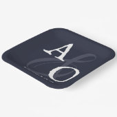 Navy Blue Minimalistisch Monogram Wedding Pappteller (Gewinkelt)