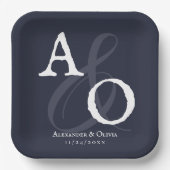 Navy Blue Minimalistisch Monogram Wedding Pappteller (Vorderseite)