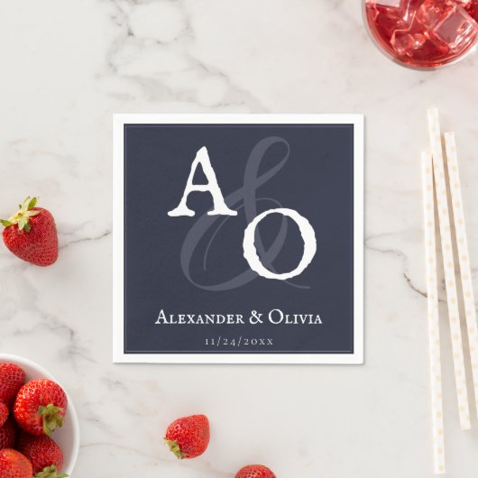 Navy Blue Minimalistisch Monogram Wedding Serviette (Beispiel)