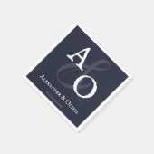 Navy Blue Minimalistisch Monogram Wedding Serviette (Ecke)