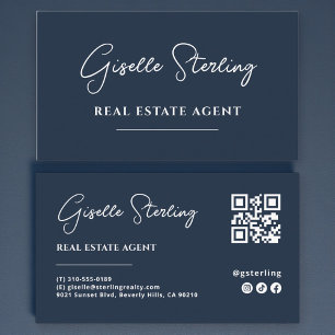 Navy Blue Minimalistisch Real Anwesen Agent QR Cod Visitenkarte