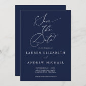 Navy Blue Minimalistisch Save the Date Einladung (Vorne/Hinten)