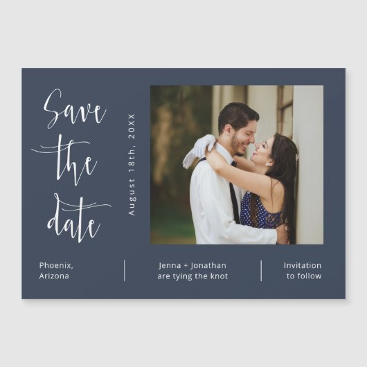 Navy Blue Minimalistisch Save the Date Foto Magnet (Vorderseite)