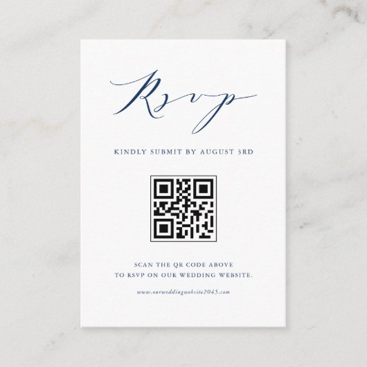 Navy Blue Minimalistisch Script Black QR Code UAWG Begleitkarte (Vorderseite)