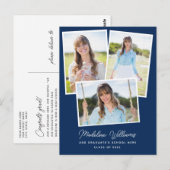 Navy Blue Minimalistisch Script Multi Foto Abschlu Postkarte (Vorne/Hinten)