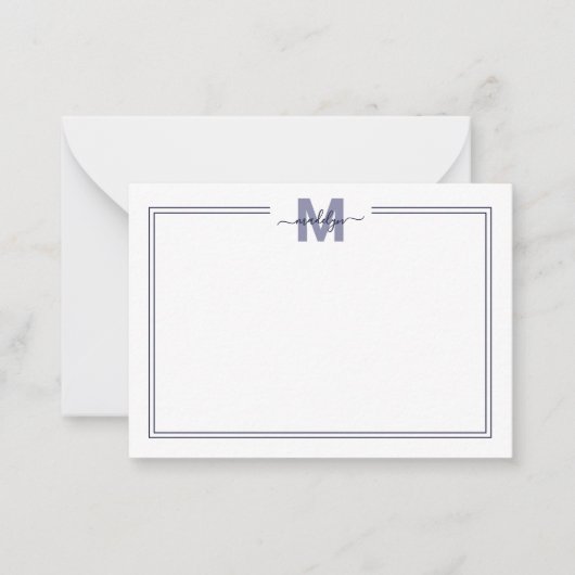 Navy Blue Minimalistisch Script Name Monogram Mitteilungskarte (Vorderseite)