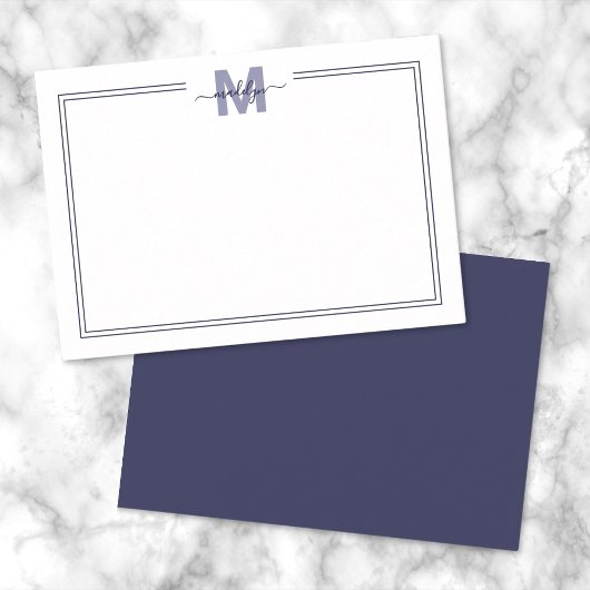 Navy Blue Minimalistisch Script Name Monogram Mitteilungskarte