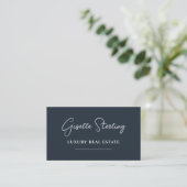 Navy Blue Minimalistisch Script QR Code Visitenkarte (Stehend Vorderseite)