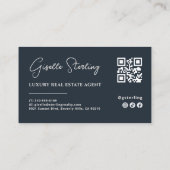 Navy Blue Minimalistisch Script QR Code Visitenkarte (Rückseite)