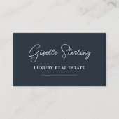 Navy Blue Minimalistisch Script QR Code Visitenkarte (Vorderseite)